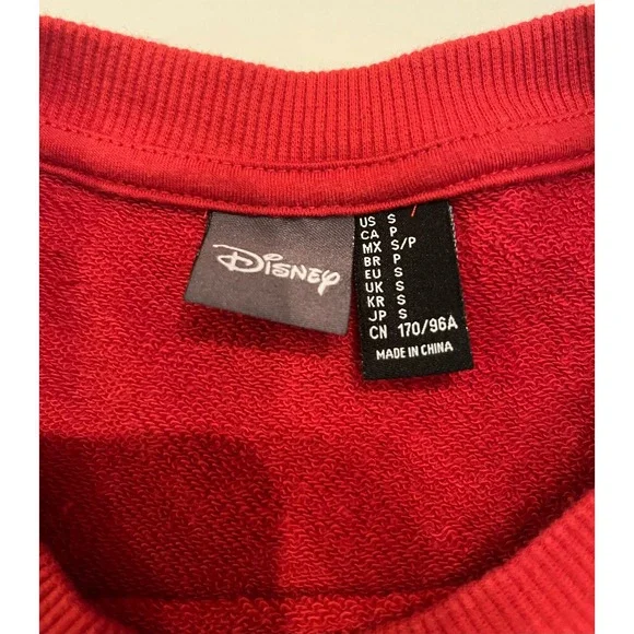 Disney Oversized Crew Neck Sweatshirt Unisex Red Mickey Mouse Glove Size Small - Picture 4 of 8